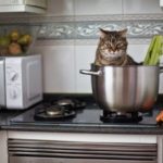 cat sitting in pot with vegetables