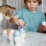 Cat and kid crafting
