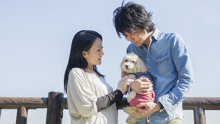 Japanisches Paar und ihr Hund
