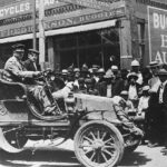 UNKNOWN — 1903: Physician Horatio Nelson Jackson (at wheel) and his driving partner Sewall K. Crocker became the first men to drive an automobile across the United States. Starting in San Francisco, CA, they arrived in New York City on July 26 after a trip that took 63 days, 12 hours, and 30 minutes. Over 800 gallons of gasoline were needed to complete the journey in this Winton.